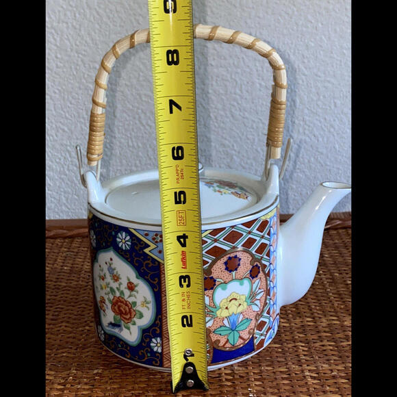 Miyako Imari Ware Teapot Gold Trim Handcrafted Porcelain Japan Bamboo Handle - Picture 11 of 12